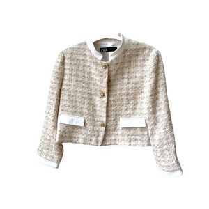 New Zara Blazer Tweed Cream White XL